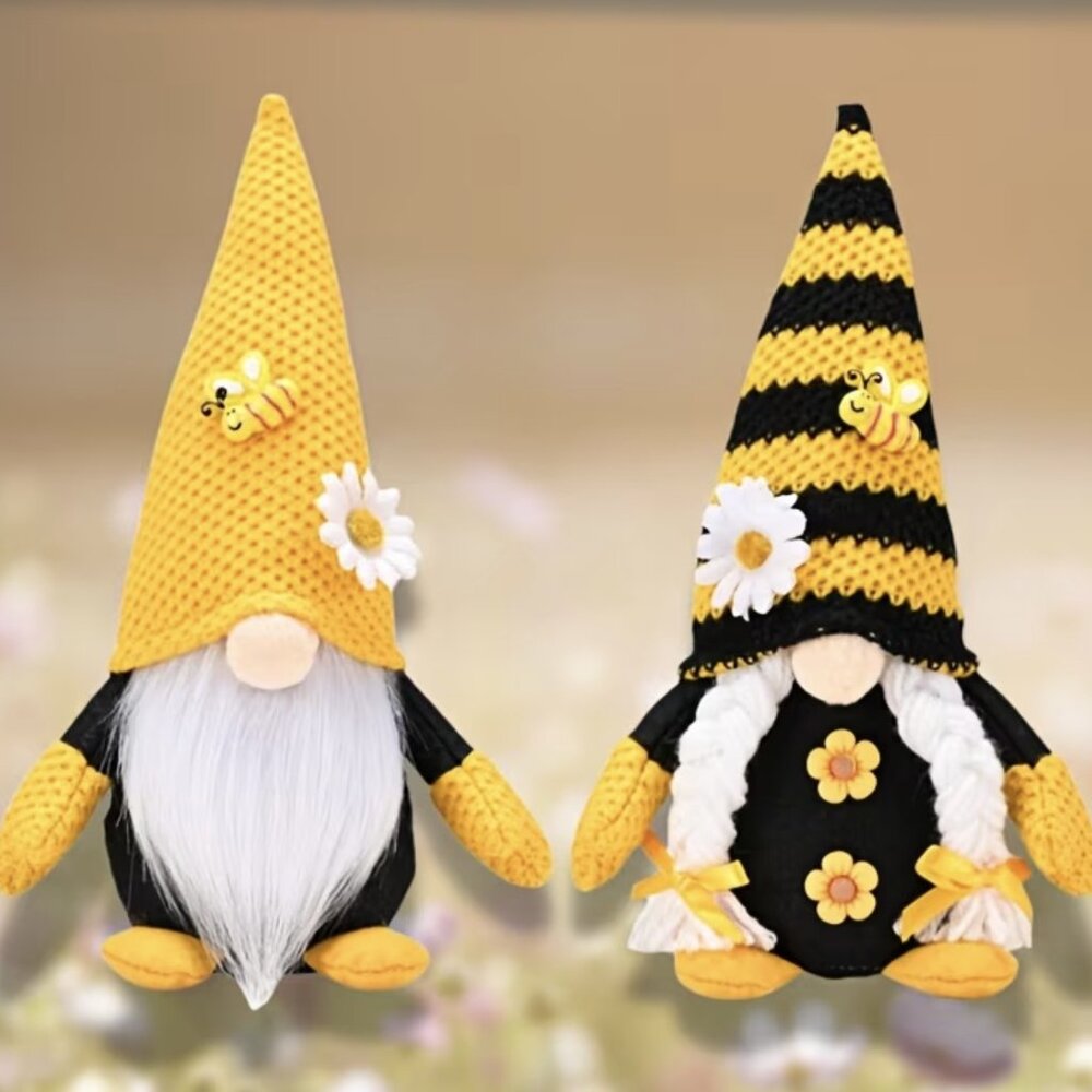 Pair of Bumble Bee Gnomes 10 1/4" H New